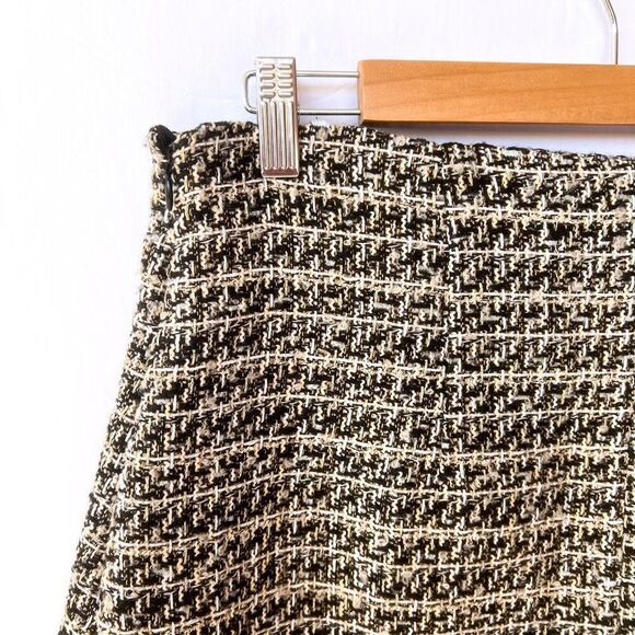 NWT Express Black Gold White Tweed Fringe Skirt 14 - Picture 5 of 7